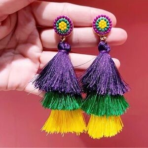Mardi Gras Tassle Emblezzed Earrings